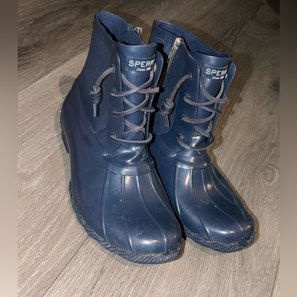 Sperry Top-Sider Blue Ankle Rain Boots Zipper Laces Woman’s 8